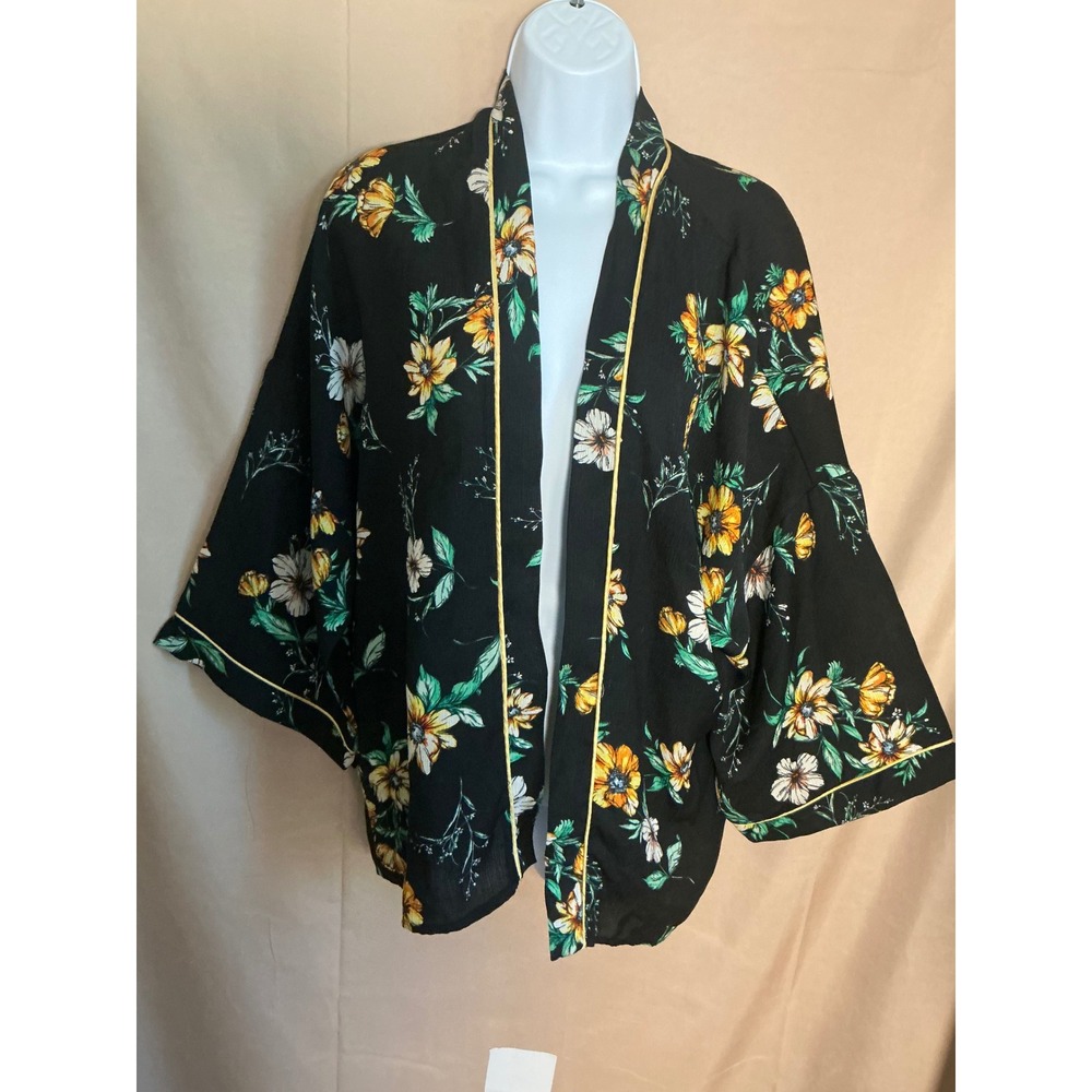 Liberty Love Kimono Cardigan Womens XL Black Floral Excellent Open Front Boho